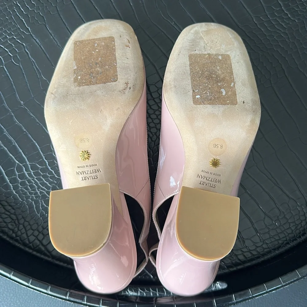 Stuart Weitzman Blush Patent Slingback Block Heels